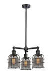 207-BK-G53-CE 3-Light 19" Matte Black Chandelier - Plated Smoke Small Bell Cage Glass - LED Bulb - Dimmensions: 19 x 19 x 10<br>Minimum Height : 21.375<br>Maximum Height : 45.375 - Sloped Ceiling Compatible: Yes