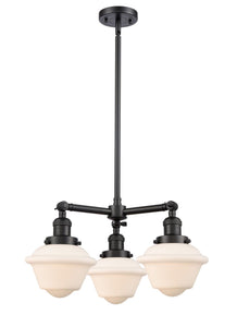 207-BK-G531 3-Light 20" Matte Black Chandelier - Matte White Cased Small Oxford Glass - LED Bulb - Dimmensions: 20 x 20 x 10<br>Minimum Height : 20.875<br>Maximum Height : 44.875 - Sloped Ceiling Compatible: Yes