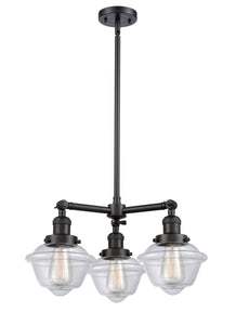 207-BK-G532 3-Light 20" Matte Black Chandelier - Clear Small Oxford Glass - LED Bulb - Dimmensions: 20 x 20 x 10<br>Minimum Height : 20.875<br>Maximum Height : 44.875 - Sloped Ceiling Compatible: Yes
