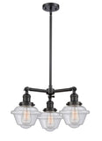 207-BK-G534 3-Light 20" Matte Black Chandelier - Seedy Small Oxford Glass - LED Bulb - Dimmensions: 20 x 20 x 10<br>Minimum Height : 20.875<br>Maximum Height : 44.875 - Sloped Ceiling Compatible: Yes
