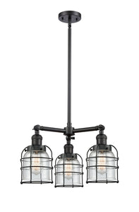 3-Light 19" Black Antique Brass Chandelier - Seedy Small Bell Cage Glass - Choice LED Bulbs