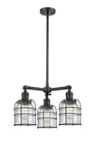 3-Light 19" Matte Black Chandelier - Seedy Small Bell Cage Glass LED