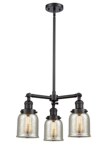 207-BK-G58 3-Light 19" Matte Black Chandelier - Silver Plated Mercury Small Bell Glass - LED Bulb - Dimmensions: 19 x 19 x 11<br>Minimum Height : 20.875<br>Maximum Height : 44.875 - Sloped Ceiling Compatible: Yes