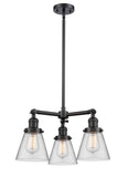 207-BK-G62 3-Light 19" Matte Black Chandelier - Clear Small Cone Glass - LED Bulb - Dimmensions: 19 x 19 x 11<br>Minimum Height : 20.875<br>Maximum Height : 44.875 - Sloped Ceiling Compatible: Yes