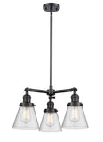 207-BK-G64 3-Light 19" Matte Black Chandelier - Seedy Small Cone Glass - LED Bulb - Dimmensions: 19 x 19 x 11<br>Minimum Height : 20.875<br>Maximum Height : 44.875 - Sloped Ceiling Compatible: Yes