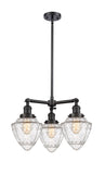 207-BK-G664-7 3-Light 20" Matte Black Chandelier - Seedy Small Bullet Glass - LED Bulb - Dimmensions: 20 x 20 x 17<br>Minimum Height : 26<br>Maximum Height : 50 - Sloped Ceiling Compatible: Yes