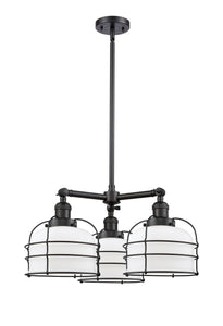3-Light 24" Black Antique Brass Chandelier - Matte White Cased Large Bell Cage Glass - Choice of Finish and Bulb - LED Bulb