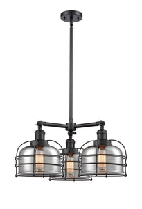 3-Light 24" Matte Black Chandelier - Plated Smoke Large Bell Cage Glass LED