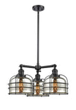 3-Light 24" Matte Black Chandelier - Silver Plated Mercury Large Bell Cage Glass LED