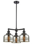 3-Light 22" Brushed Satin Nickel Chandelier - Silver Plated Mercury Large Bell Glass LED