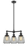 207-OB-G142 3-Light 24" Oil Rubbed Bronze Chandelier - Clear Chatham Glass - LED Bulb - Dimmensions: 24 x 24 x 15<br>Minimum Height : 21.875<br>Maximum Height : 45.875 - Sloped Ceiling Compatible: Yes