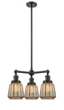 207-OB-G146 3-Light 24" Oil Rubbed Bronze Chandelier - Mercury Plated Chatham Glass - LED Bulb - Dimmensions: 24 x 24 x 15<br>Minimum Height : 23.125<br>Maximum Height : 47.125 - Sloped Ceiling Compatible: Yes