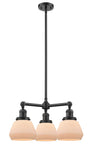207-OB-G171 3-Light 22" Oil Rubbed Bronze Chandelier - Matte White Cased Fulton Glass - LED Bulb - Dimmensions: 22 x 22 x 13<br>Minimum Height : 20.375<br>Maximum Height : 44.375 - Sloped Ceiling Compatible: Yes