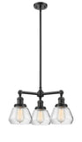 207-OB-G172 3-Light 22" Oil Rubbed Bronze Chandelier - Clear Fulton Glass - LED Bulb - Dimmensions: 22 x 22 x 13<br>Minimum Height : 20.375<br>Maximum Height : 44.375 - Sloped Ceiling Compatible: Yes