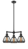 207-OB-G173 3-Light 22" Oil Rubbed Bronze Chandelier - Plated Smoke Fulton Glass - LED Bulb - Dimmensions: 22 x 22 x 13<br>Minimum Height : 20.375<br>Maximum Height : 44.375 - Sloped Ceiling Compatible: Yes