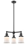 207-OB-G181S 3-Light 18" Oil Rubbed Bronze Chandelier - Matte White Small Canton Glass - LED Bulb - Dimmensions: 18 x 18 x 13<br>Minimum Height : 20.625<br>Maximum Height : 44.625 - Sloped Ceiling Compatible: Yes