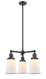 207-OB-G181 3-Light 18" Oil Rubbed Bronze Chandelier - Matte White Canton Glass - LED Bulb - Dimmensions: 18 x 18 x 13<br>Minimum Height : 22.375<br>Maximum Height : 46.375 - Sloped Ceiling Compatible: Yes