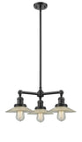 207-OB-G2 3-Light 21.625" Oil Rubbed Bronze Chandelier - Clear Halophane Glass - LED Bulb - Dimmensions: 21.625 x 21.625 x 8<br>Minimum Height : 17.125<br>Maximum Height : 41.125 - Sloped Ceiling Compatible: Yes