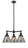 207-OB-G43 3-Light 22" Oil Rubbed Bronze Chandelier - Plated Smoke Large Cone Glass - LED Bulb - Dimmensions: 22 x 22 x 13<br>Minimum Height : 21.125<br>Maximum Height : 45.125 - Sloped Ceiling Compatible: Yes
