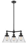 207-OB-G44 3-Light 22" Oil Rubbed Bronze Chandelier - Seedy Large Cone Glass - LED Bulb - Dimmensions: 22 x 22 x 13<br>Minimum Height : 21.125<br>Maximum Height : 45.125 - Sloped Ceiling Compatible: Yes