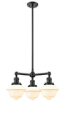 207-OB-G531 3-Light 20" Oil Rubbed Bronze Chandelier - Matte White Cased Small Oxford Glass - LED Bulb - Dimmensions: 20 x 20 x 10<br>Minimum Height : 20.875<br>Maximum Height : 44.875 - Sloped Ceiling Compatible: Yes