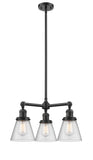 207-OB-G64 3-Light 19" Oil Rubbed Bronze Chandelier - Seedy Small Cone Glass - LED Bulb - Dimmensions: 19 x 19 x 11<br>Minimum Height : 20.875<br>Maximum Height : 44.875 - Sloped Ceiling Compatible: Yes