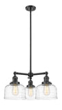 207-OB-G713 3-Light 22" Oil Rubbed Bronze Chandelier - Clear Deco Swirl Large Bell Glass - LED Bulb - Dimmensions: 22 x 22 x 11<br>Minimum Height : 20.875<br>Maximum Height : 44.875 - Sloped Ceiling Compatible: Yes