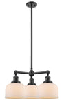 207-OB-G71 3-Light 22" Oil Rubbed Bronze Chandelier - Matte White Cased Large Bell Glass - LED Bulb - Dimmensions: 22 x 22 x 11<br>Minimum Height : 20.875<br>Maximum Height : 44.875 - Sloped Ceiling Compatible: Yes