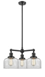 207-OB-G72 3-Light 22" Oil Rubbed Bronze Chandelier - Clear Large Bell Glass - LED Bulb - Dimmensions: 22 x 22 x 11<br>Minimum Height : 20.875<br>Maximum Height : 44.875 - Sloped Ceiling Compatible: Yes