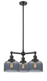 207-OB-G73 3-Light 22" Oil Rubbed Bronze Chandelier - Plated Smoke Large Bell Glass - LED Bulb - Dimmensions: 22 x 22 x 11<br>Minimum Height : 20.875<br>Maximum Height : 44.875 - Sloped Ceiling Compatible: Yes