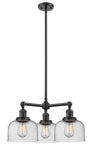 3-Light 22" Brushed Satin Nickel Chandelier - Seedy Large Bell Glass LED