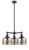 207-OB-G78 3-Light 22" Oil Rubbed Bronze Chandelier - Silver Plated Mercury Large Bell Glass - LED Bulb - Dimmensions: 22 x 22 x 11<br>Minimum Height : 20.875<br>Maximum Height : 44.875 - Sloped Ceiling Compatible: Yes