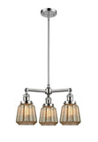 207-PC-G146 3-Light 24" Polished Chrome Chandelier - Mercury Plated Chatham Glass - LED Bulb - Dimmensions: 24 x 24 x 15<br>Minimum Height : 23.125<br>Maximum Height : 47.125 - Sloped Ceiling Compatible: Yes