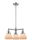 207-PC-G171 3-Light 22" Polished Chrome Chandelier - Matte White Cased Fulton Glass - LED Bulb - Dimmensions: 22 x 22 x 13<br>Minimum Height : 20.375<br>Maximum Height : 44.375 - Sloped Ceiling Compatible: Yes