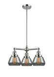 207-PC-G173 3-Light 22" Polished Chrome Chandelier - Plated Smoke Fulton Glass - LED Bulb - Dimmensions: 22 x 22 x 13<br>Minimum Height : 20.375<br>Maximum Height : 44.375 - Sloped Ceiling Compatible: Yes