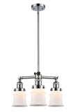 207-PC-G181S 3-Light 18" Polished Chrome Chandelier - Matte White Small Canton Glass - LED Bulb - Dimmensions: 18 x 18 x 13<br>Minimum Height : 20.625<br>Maximum Height : 44.625 - Sloped Ceiling Compatible: Yes