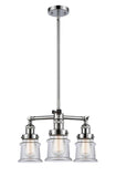 207-PC-G182S 3-Light 18" Polished Chrome Chandelier - Clear Small Canton Glass - LED Bulb - Dimmensions: 18 x 18 x 13<br>Minimum Height : 20.625<br>Maximum Height : 44.625 - Sloped Ceiling Compatible: Yes