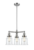 207-PC-G182 3-Light 18" Polished Chrome Chandelier - Clear Canton Glass - LED Bulb - Dimmensions: 18 x 18 x 13<br>Minimum Height : 22.375<br>Maximum Height : 46.375 - Sloped Ceiling Compatible: Yes