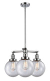 207-PC-G202-8 3-Light 22" Polished Chrome Chandelier - Clear Beacon Glass - LED Bulb - Dimmensions: 22 x 22 x 13.75<br>Minimum Height : 22.875<br>Maximum Height : 46.875 - Sloped Ceiling Compatible: Yes