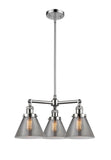 207-PC-G43 3-Light 22" Polished Chrome Chandelier - Plated Smoke Large Cone Glass - LED Bulb - Dimmensions: 22 x 22 x 13<br>Minimum Height : 21.125<br>Maximum Height : 45.125 - Sloped Ceiling Compatible: Yes