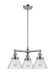 207-PC-G44 3-Light 22" Polished Chrome Chandelier - Seedy Large Cone Glass - LED Bulb - Dimmensions: 22 x 22 x 13<br>Minimum Height : 21.125<br>Maximum Height : 45.125 - Sloped Ceiling Compatible: Yes