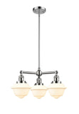 207-PC-G531 3-Light 20" Polished Chrome Chandelier - Matte White Cased Small Oxford Glass - LED Bulb - Dimmensions: 20 x 20 x 10<br>Minimum Height : 20.875<br>Maximum Height : 44.875 - Sloped Ceiling Compatible: Yes