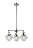 207-PC-G532 3-Light 20" Polished Chrome Chandelier - Clear Small Oxford Glass - LED Bulb - Dimmensions: 20 x 20 x 10<br>Minimum Height : 20.875<br>Maximum Height : 44.875 - Sloped Ceiling Compatible: Yes