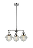 207-PC-G534 3-Light 20" Polished Chrome Chandelier - Seedy Small Oxford Glass - LED Bulb - Dimmensions: 20 x 20 x 10<br>Minimum Height : 20.875<br>Maximum Height : 44.875 - Sloped Ceiling Compatible: Yes