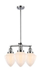 207-PC-G661-7 3-Light 20" Polished Chrome Chandelier - Matte White Cased Small Bullet Glass - LED Bulb - Dimmensions: 20 x 20 x 17<br>Minimum Height : 26<br>Maximum Height : 50 - Sloped Ceiling Compatible: Yes