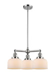 207-PC-G71 3-Light 22" Polished Chrome Chandelier - Matte White Cased Large Bell Glass - LED Bulb - Dimmensions: 22 x 22 x 11<br>Minimum Height : 20.875<br>Maximum Height : 44.875 - Sloped Ceiling Compatible: Yes
