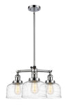 207-PC-G713 3-Light 22" Polished Chrome Chandelier - Clear Deco Swirl Large Bell Glass - LED Bulb - Dimmensions: 22 x 22 x 11<br>Minimum Height : 20.875<br>Maximum Height : 44.875 - Sloped Ceiling Compatible: Yes