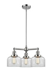207-PC-G72 3-Light 22" Polished Chrome Chandelier - Clear Large Bell Glass - LED Bulb - Dimmensions: 22 x 22 x 11<br>Minimum Height : 20.875<br>Maximum Height : 44.875 - Sloped Ceiling Compatible: Yes