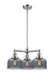 207-PC-G73 3-Light 22" Polished Chrome Chandelier - Plated Smoke Large Bell Glass - LED Bulb - Dimmensions: 22 x 22 x 11<br>Minimum Height : 20.875<br>Maximum Height : 44.875 - Sloped Ceiling Compatible: Yes