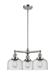 207-PC-G74 3-Light 22" Polished Chrome Chandelier - Seedy Large Bell Glass - LED Bulb - Dimmensions: 22 x 22 x 11<br>Minimum Height : 20.875<br>Maximum Height : 44.875 - Sloped Ceiling Compatible: Yes